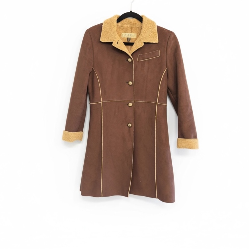 County Clothing Faux Suede and Shearling-Trimmed Trench Style Coat - Picture 2 of 6